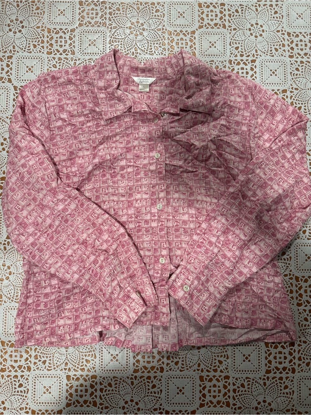 Vintage 2004 Christopher & Banks Pink Geometric Button Shirt Large
